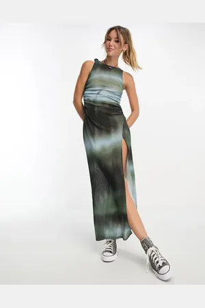 Pull&Bear Thigh split column maxi dress in ombre print
