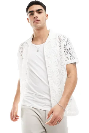 Brave Soul Crochet revere collar shirt in off