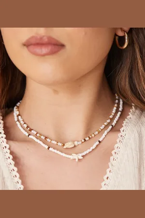 DesignB London Multirow beaded necklaces with starfish and turtle pendants