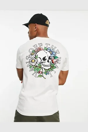 Vans Floral skull back print t-shirt in off