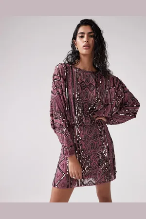 ASOS Embellished batwing mini dress in mauve