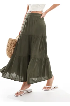 ONLY Tiered maxi skirt in khaki