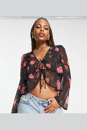Reclaimed Sheer blouse in pink and brown floral
