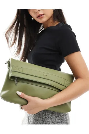PASQ Fold over clutch bag with crossbody strap in olive