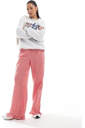 ASOS Gingham trousers with frill hem in