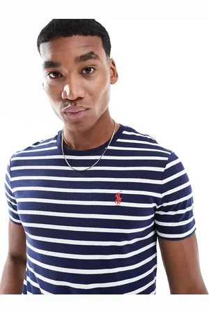 Ralph Lauren Icon logo stripe t-shirt custom fit in /white
