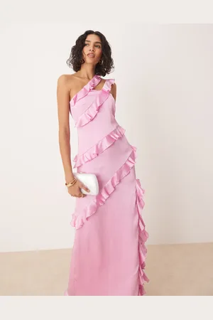 Pretty Lavish One shoulder asymmetric ruffle maxi dress in