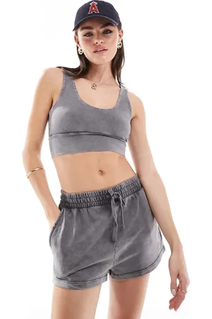 Miss Selfridge Acid washed bralette co-ord in grey