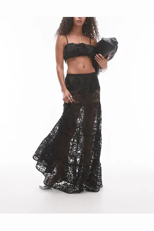 Topshop Sheer lace tiered maxi skirt in