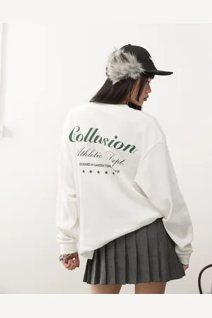 COLLUSION Relaxed waffle graphic long sleeve t-shirt in ecru