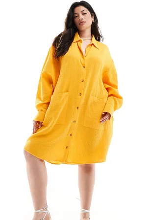 ASOS ASOS DESIGN Curve double cloth oversized shirt dress with dropped pockets in tangerine