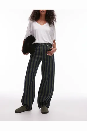 Topshop Barrel mid rise jean in khaki stripe