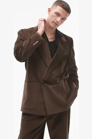 Topman Oversized double breasted cord suit jacket in