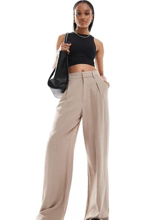 ASOS ASOS DESIGN Tall wide leg dad trousers with linen in taupe
