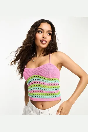 ASOS ASOS DESIGN Petite crochet cami top in pink stripe