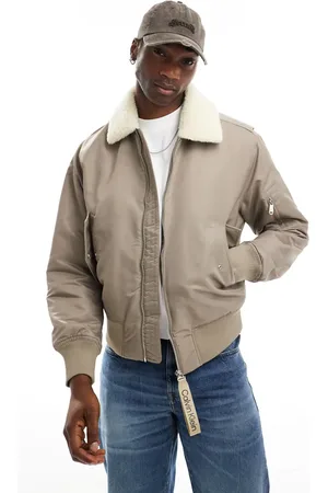 Calvin Klein Sherpa collar aviator jacket in beige