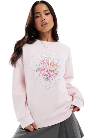 Miss Selfridge Tapestry heart bow printed sweatshirt in light