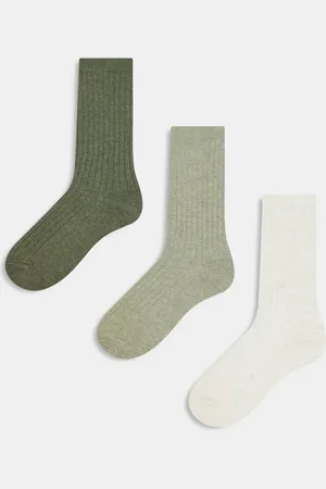 Weekday Rib socks 3-pack in off-white and khaki