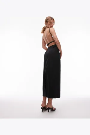 Topshop Tucked side backless poplin midi dress in