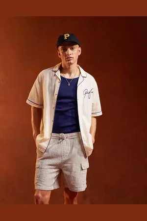 ASOS Relaxed revere shirt in jacquard stripe with chest embroidery