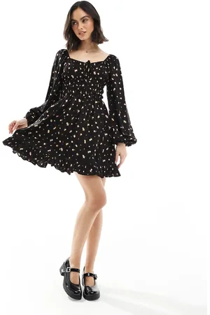 Miss Selfridge Shirred waist mini dress in floral print