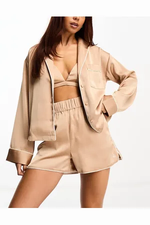 4th & Reckless Nori satin pyjama shirt in mocha