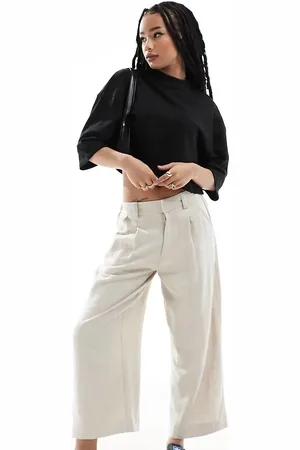 ASOS ASOS DESIGN Petite dad culotte with linen in stone