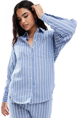 Threadbare Co-ord blue and stripe linen look shirt