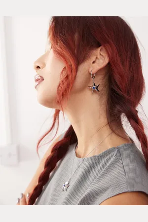En Route Lissie star earrings with blue cubic stone in platinum plated