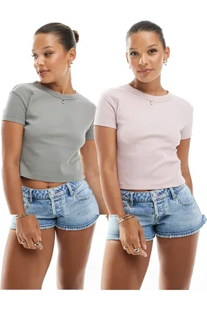 Pull&Bear 2 pack baby tee in pink & grey