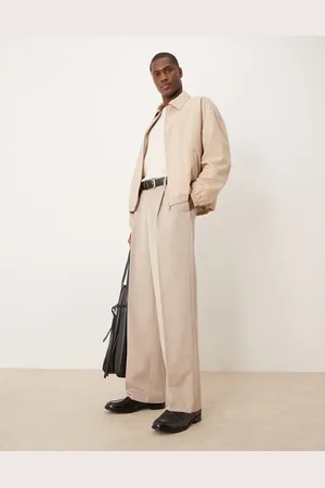 ASOS Smart wide leg trousers with double pleats in stone