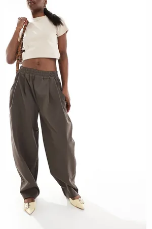 Bershka Barrel leg tailored trousers in