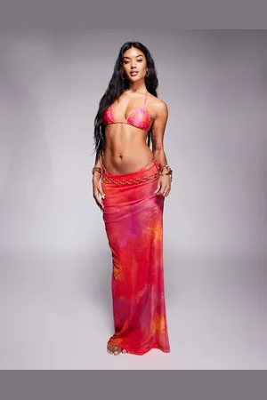 South Beach Abstract print mesh maxi beach skirt in