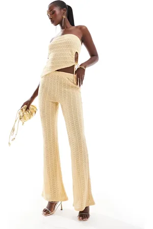 ASOS Co-ord textured flare trousers in buttermilk
