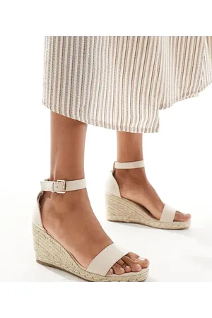 Truffle Collection Wide fit jute wedge heeled espadrille in beige