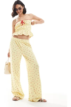 ASOS Wide leg trouser co-ord in buttermilk cherry print