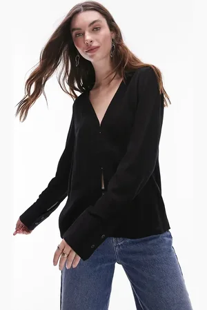 Topshop Long sleeve textured top in black