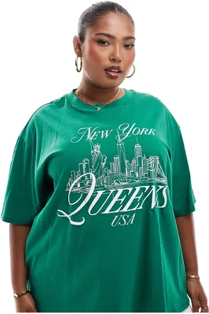 ASOS ASOS DESIGN Curve oversized t-shirt with queens new york puff graphic in
