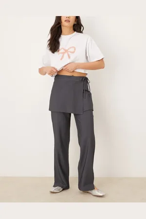 Pimkie 2 in 1 tie side skirt and straight leg trouser in