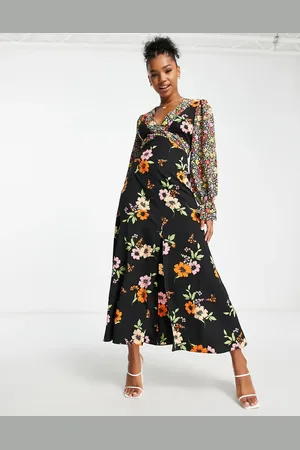 ASOS Open back midi tea dress in mixed floral prints