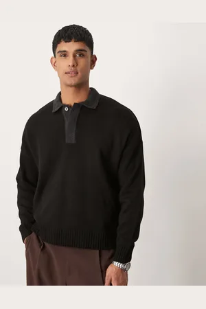 ASOS Oversized boxy fit knitted polo in with charcoal contrast collar