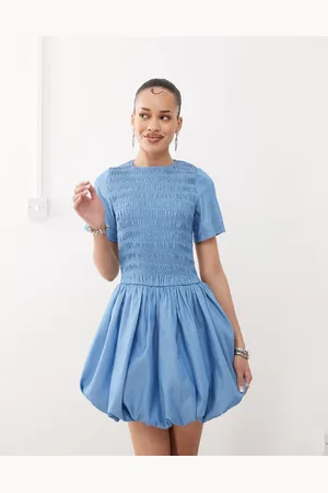 Amy Lynn Eleanor puffball mini dress in chambray