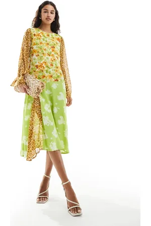 Never Fully Dressed Long sleeve contrast midi dress in leopard floral