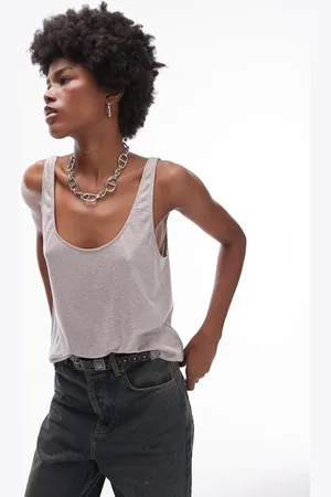 Topshop Premium modal scoop neck vest in oat marl