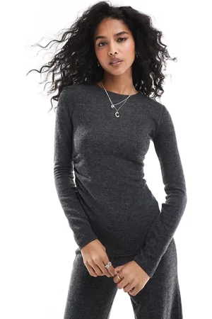 Pull&Bear Soft touch long sleeve top co-ord in charcoal