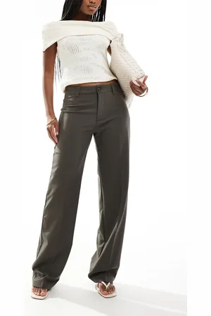Pull&Bear High waist straight leg trousers in dark