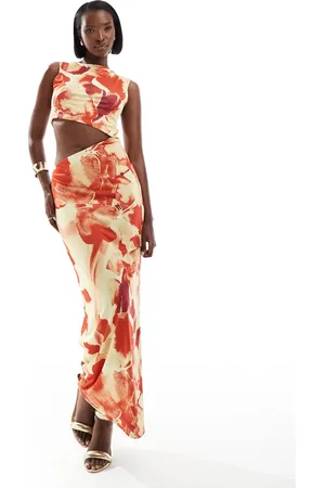 ASOS Slinky cut out maxi dress in oversized orange floral print
