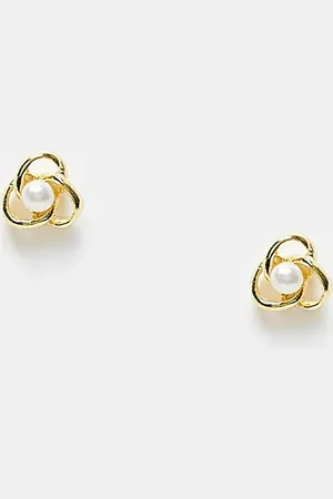 Kingsley Ryan Knot pearl stud earrings in plated