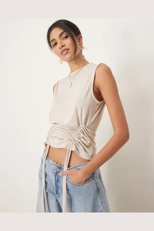 ASOS Drawstring cupro sleeveless vest in sand