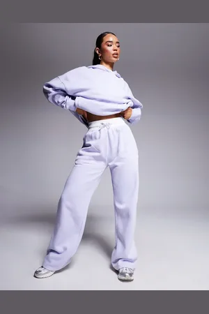 Kaiia Contrast ribbed waistband wide leg jogger co-ord in lilac
